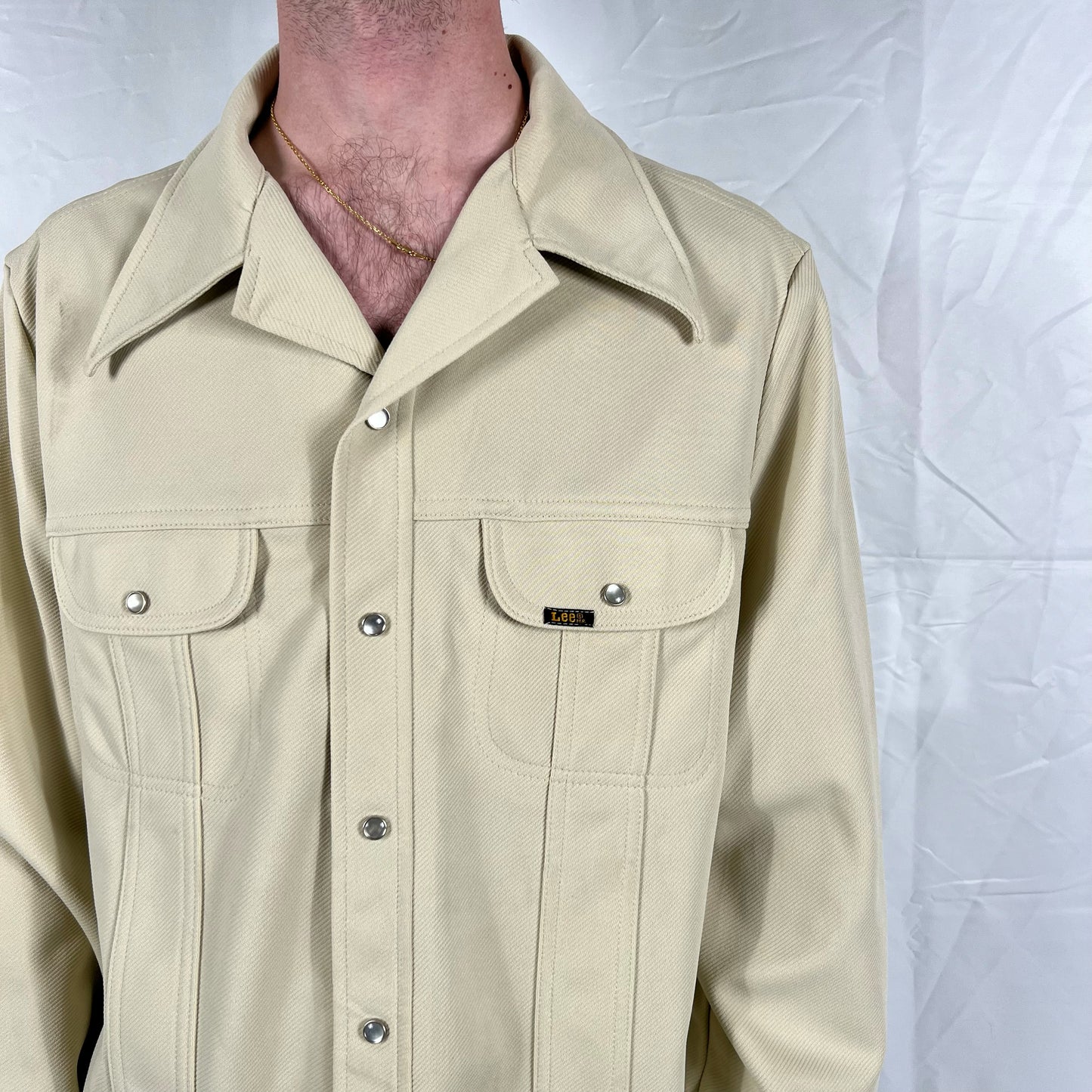 70s Lee Cream Polyester Shirt Jacket- L
