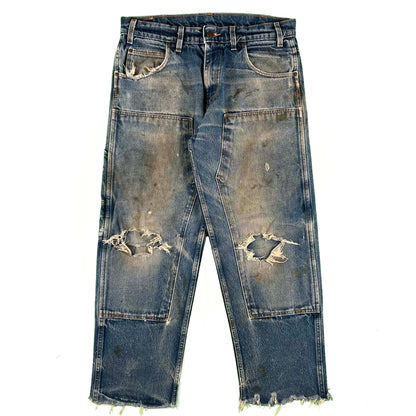 90s Prison Blues Distressed Double Knee Denim- 35x28