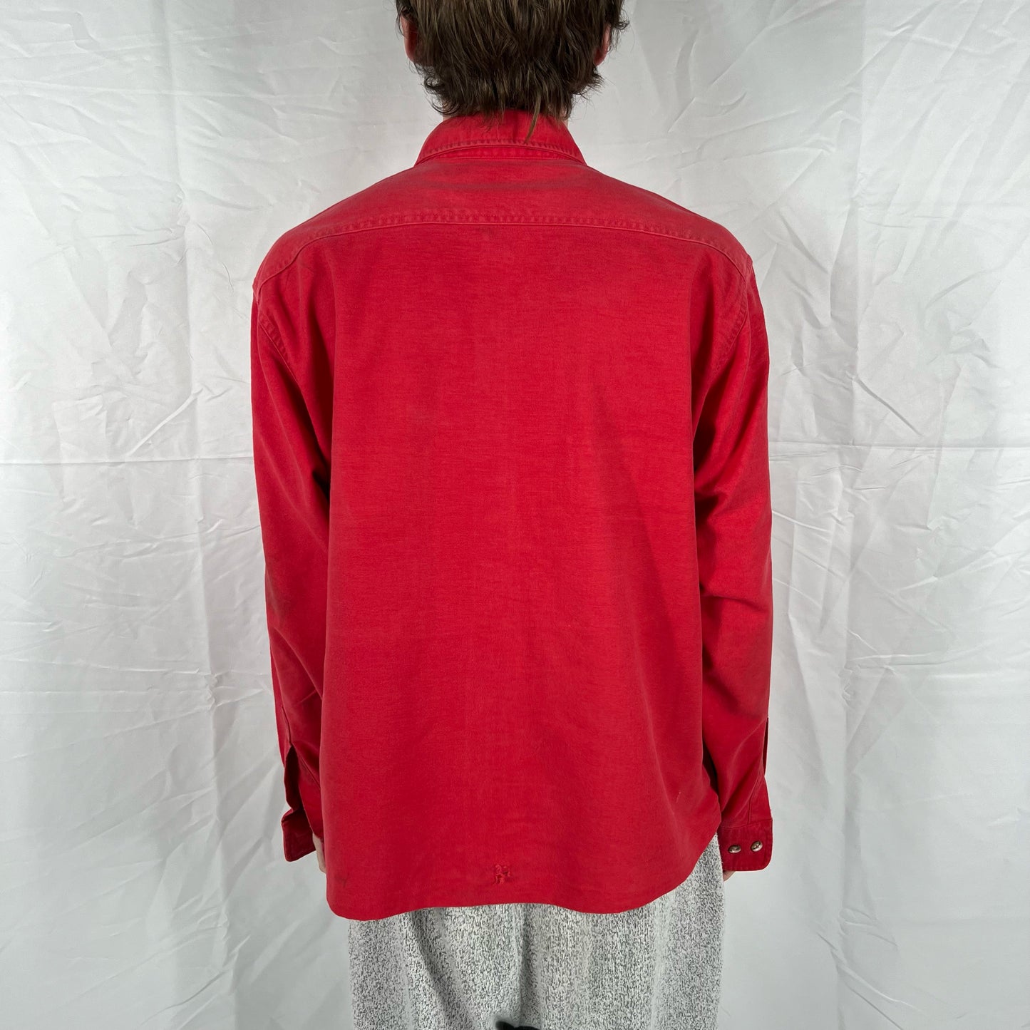 80s Faded Red Cropped Chamois Shirt- XL