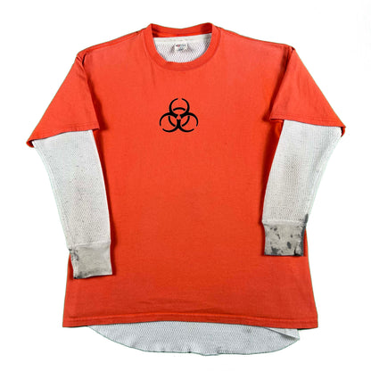 00s Sun Faded Orange Radioactive Tee + 80s Waffle Knit Thermal- L