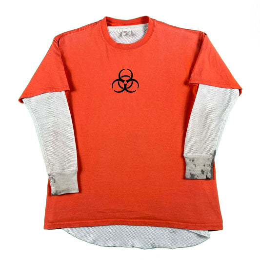 00s Sun Faded Orange Radioactive Tee + 80s Waffle Knit Thermal- L