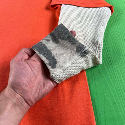 00s Sun Faded Orange Radioactive Tee + 80s Waffle Knit Thermal- L