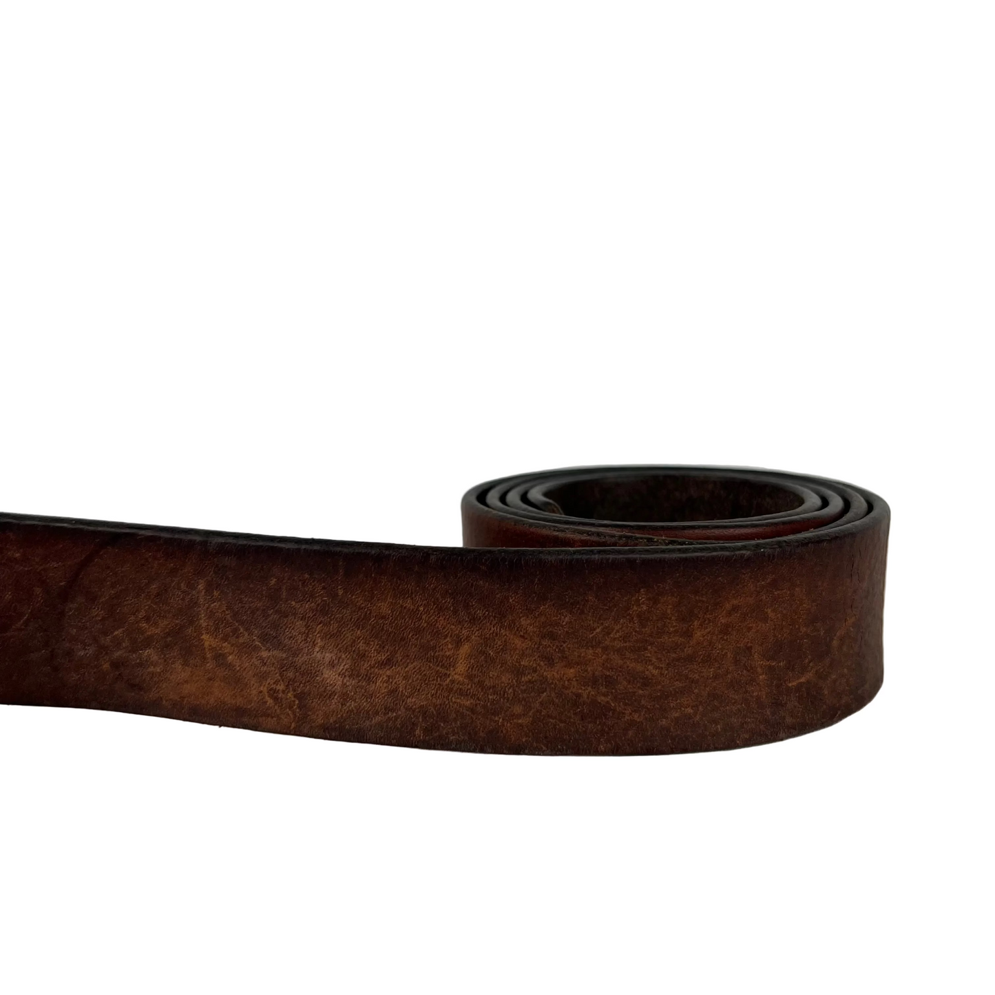 00s Square Buckle Patina Brown Leather Belt- L