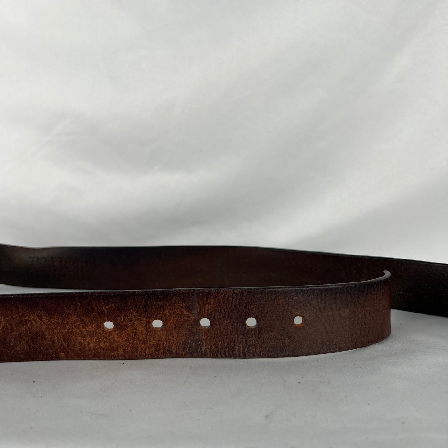 00s Square Buckle Patina Brown Leather Belt- L