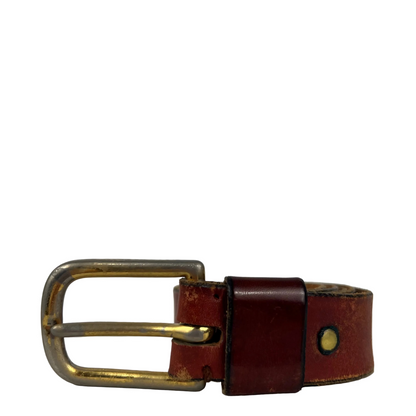 90s Long Buckle Patina Brown Leather Belt- 28"-32"