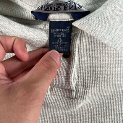 00s Lands' End Collared Waffled Knit Thermal- L