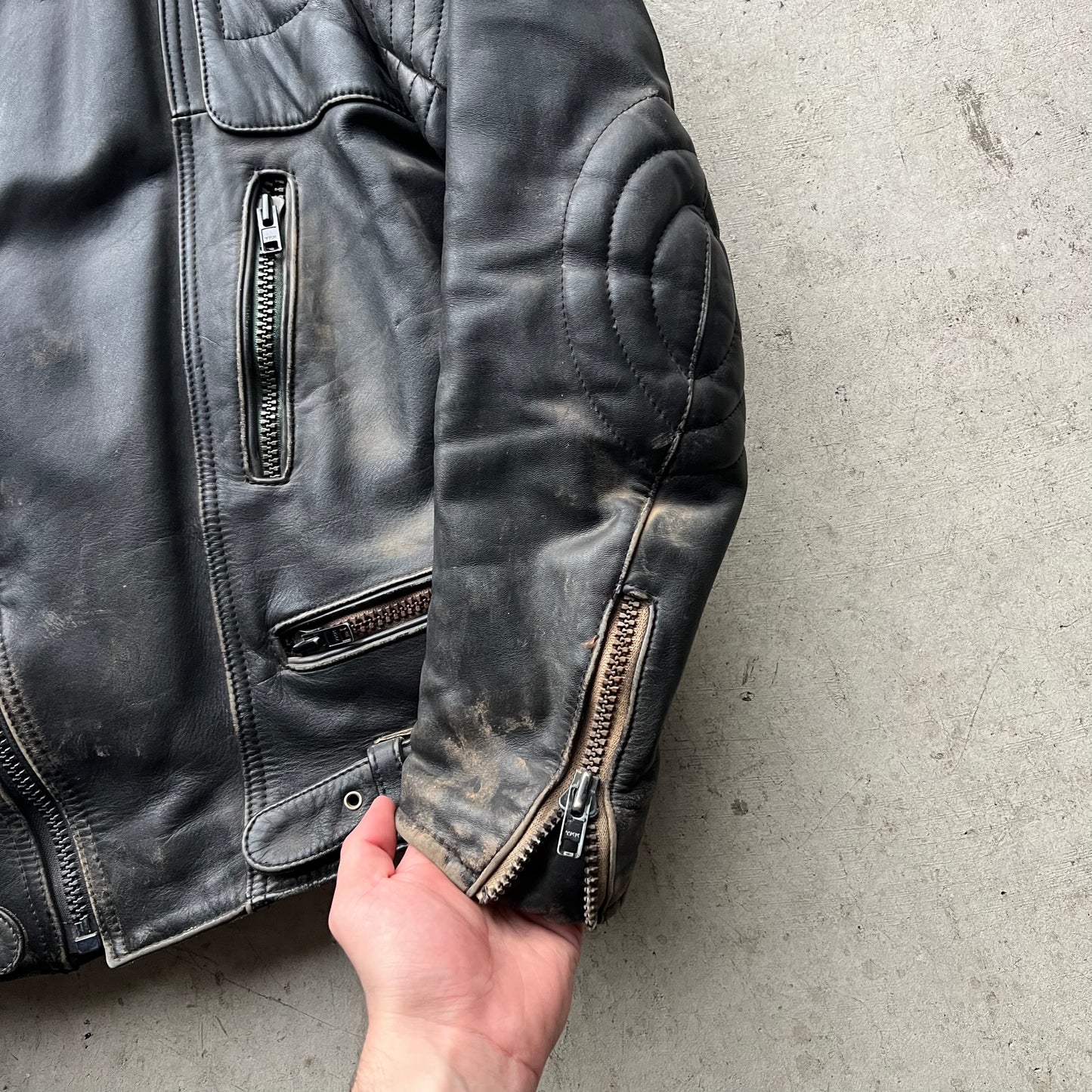 90s Made in England Black Leather Moto Biker Jacket- M