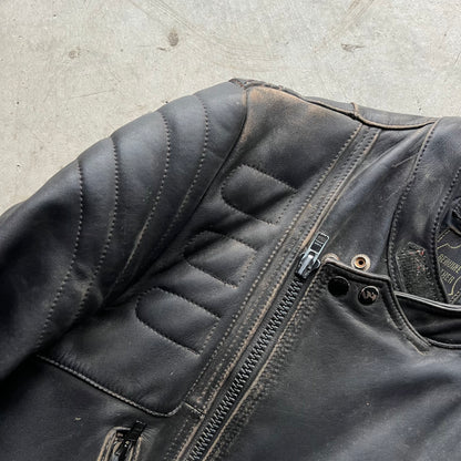 90s Made in England Black Leather Moto Biker Jacket- M