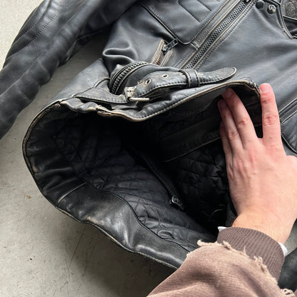 90s Made in England Black Leather Moto Biker Jacket- M