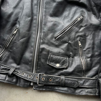 00s Wilsons Black Leather Moto Biker Jacket- L