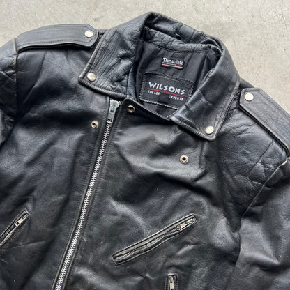 00s Wilsons Black Leather Moto Biker Jacket- L