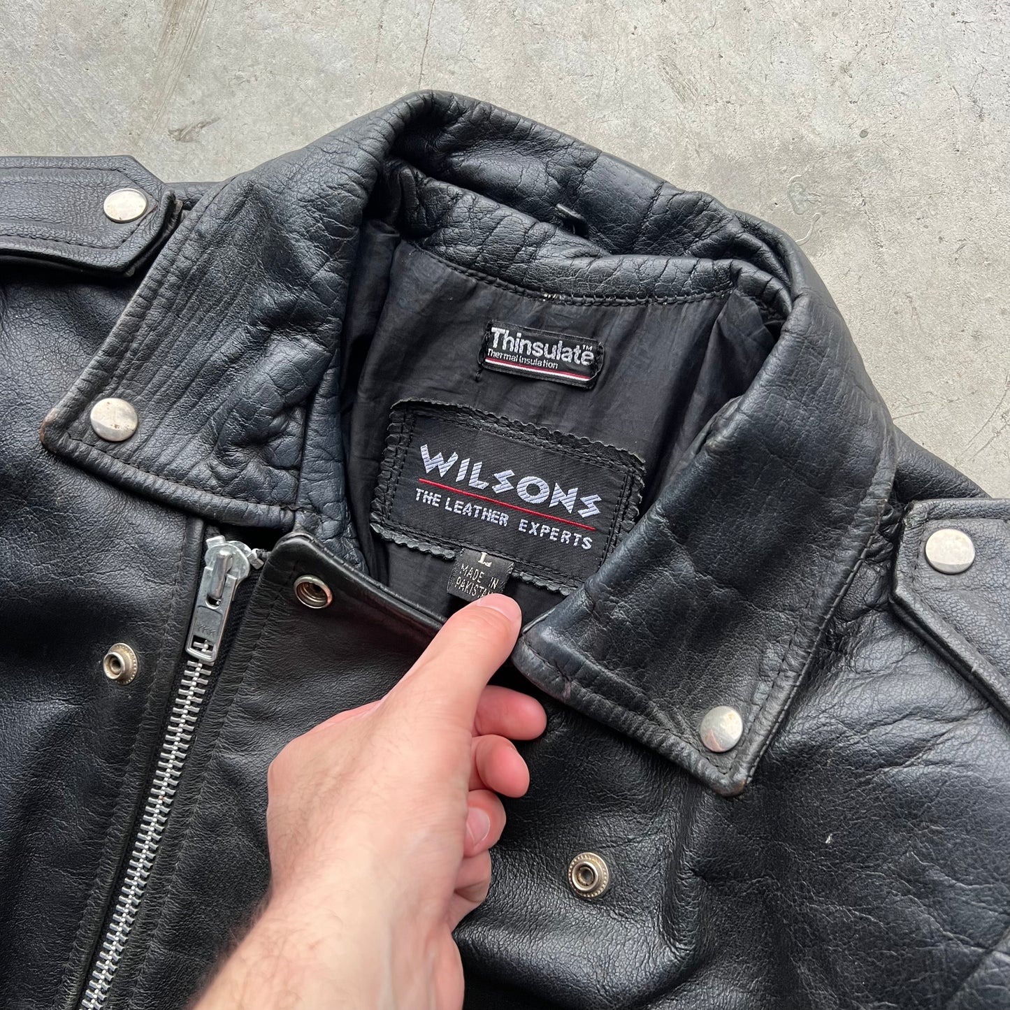 00s Wilsons Black Leather Moto Biker Jacket- L