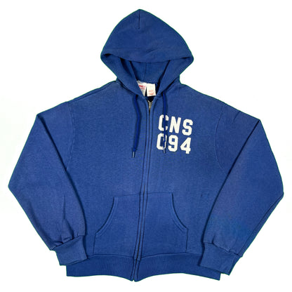 80s Zip Up Felt Script Hoodie- M