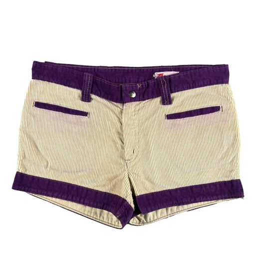 70s Cream & Purple Corduroy Mini Shorts- 32x1.5