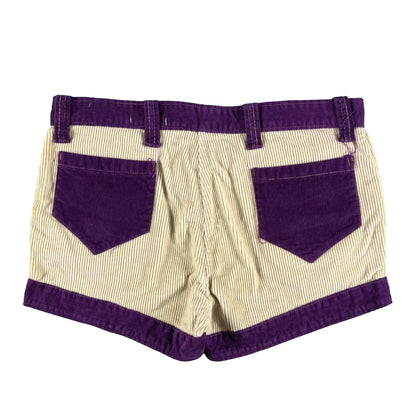 70s Cream & Purple Corduroy Mini Shorts- 32x1.5