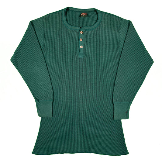 80s Forest Green Waffle Knit Thermal- XL