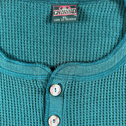 80s Forest Green Waffle Knit Thermal- XL