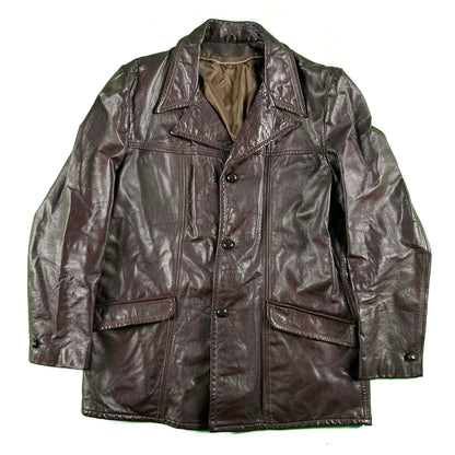 70s Mahogany Brown Leather Trench- M