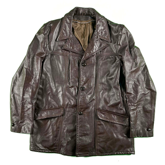 70s Mahogany Brown Leather Trench- M