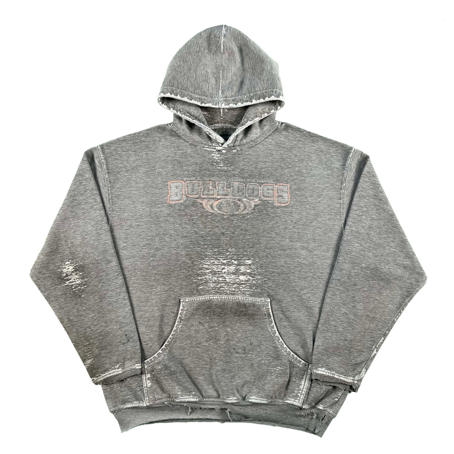 00s Thrashed Grey Bulldogs Hoodie- L