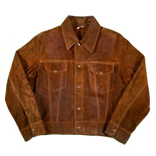 70s Sears Faded Leather Trucker Jacket- M