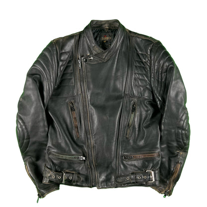 90s Made in England Black Leather Moto Biker Jacket- M