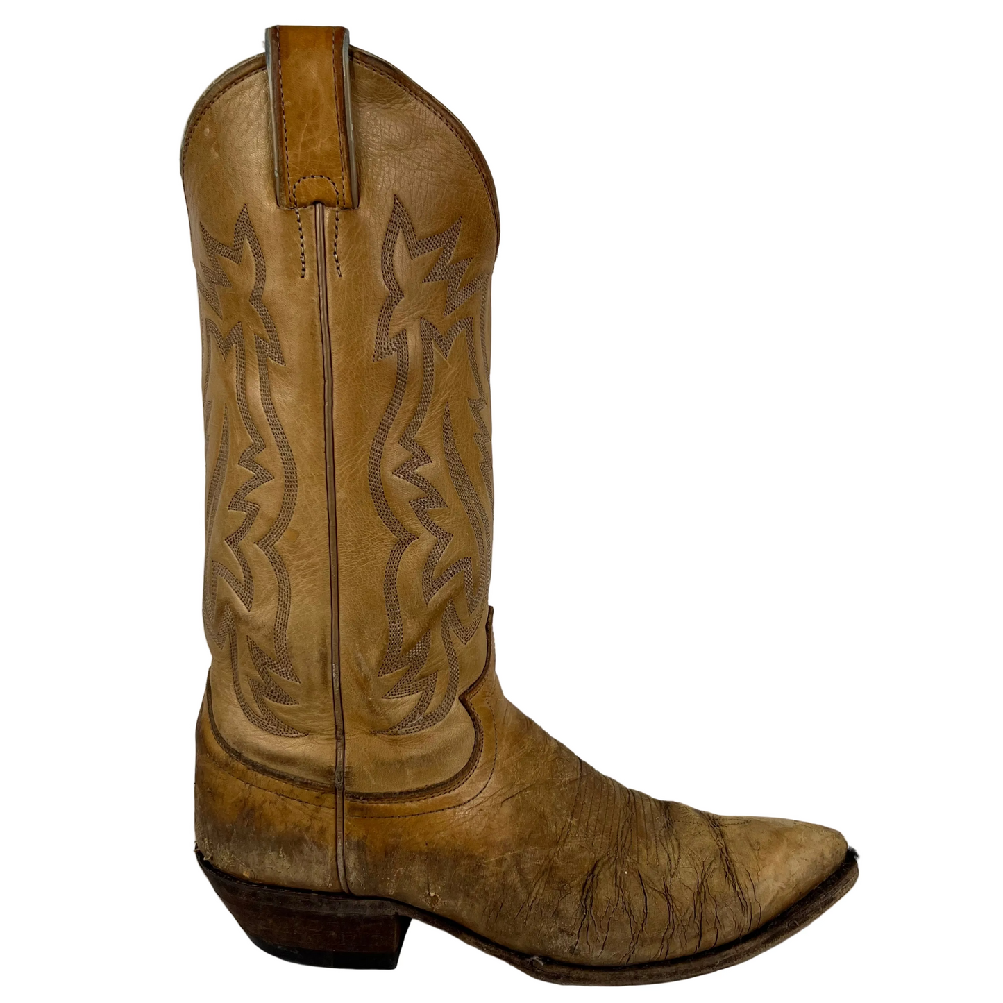 80s Patina Creamy Leather Cowboy Boots- M's 7.5, W's 9