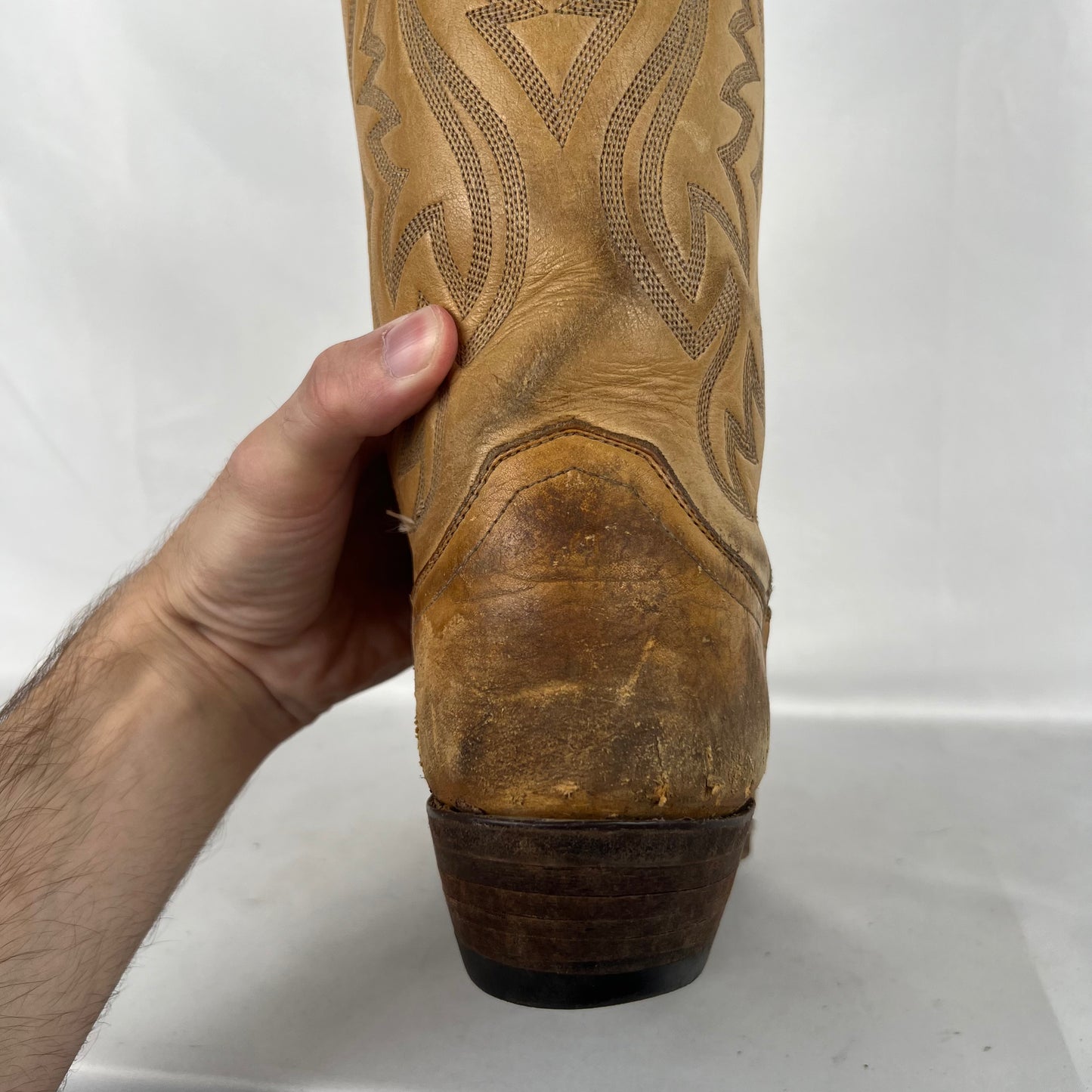 80s Patina Creamy Leather Cowboy Boots- M's 7.5, W's 9