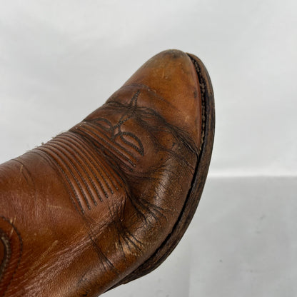 80s Patina Tan Leather Cowboy Boots- M's 8.5, W's 10
