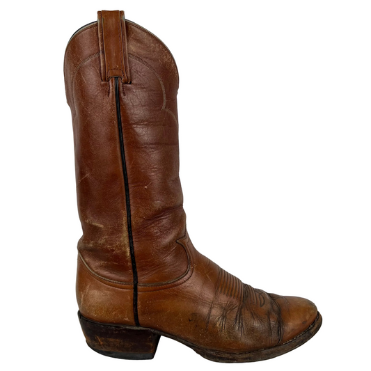 80s Patina Tan Leather Cowboy Boots- M's 8.5, W's 10