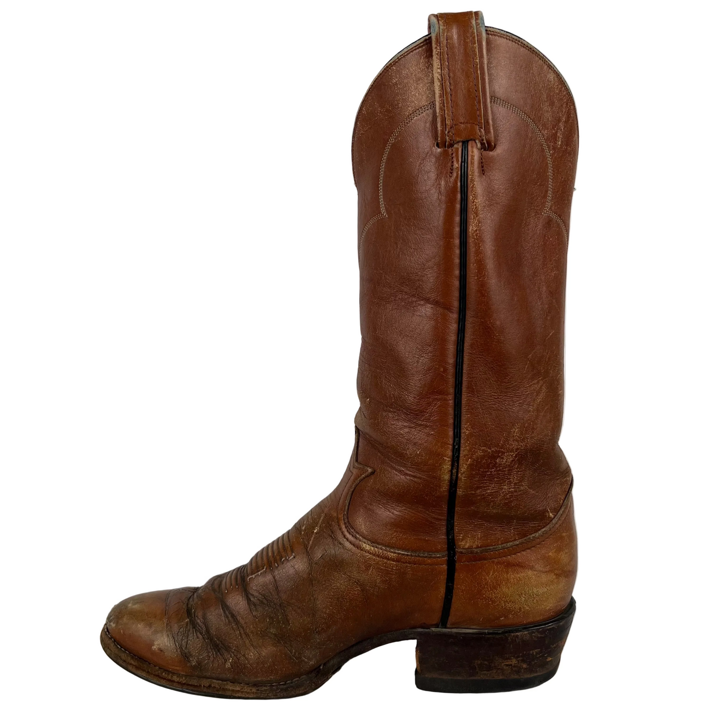 80s Patina Tan Leather Cowboy Boots- M's 8.5, W's 10