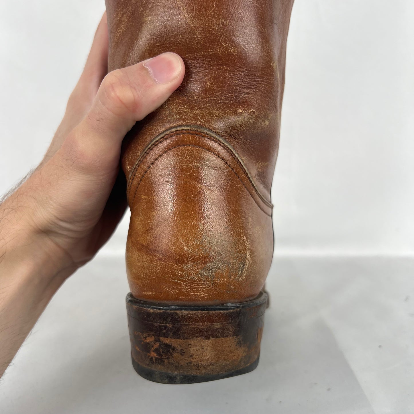 80s Patina Tan Leather Cowboy Boots- M's 8.5, W's 10