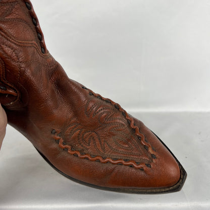 80s Braided Leather Cowboy Boots- M's 8.5, W's 10