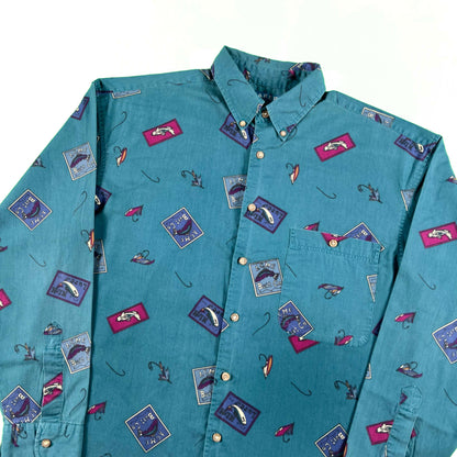 90s/00s Acme Bait Co Fishing Button Up Shirt- L