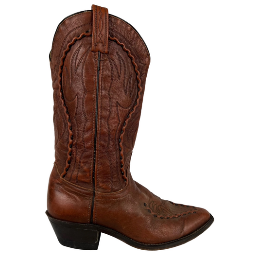 80s Braided Leather Cowboy Boots- M's 8.5, W's 10