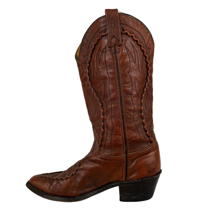 80s Braided Leather Cowboy Boots- M's 8.5, W's 10