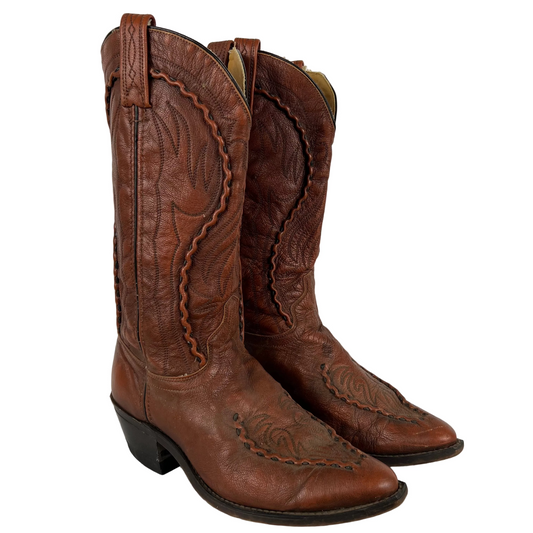 80s Braided Leather Cowboy Boots- M's 8.5, W's 10