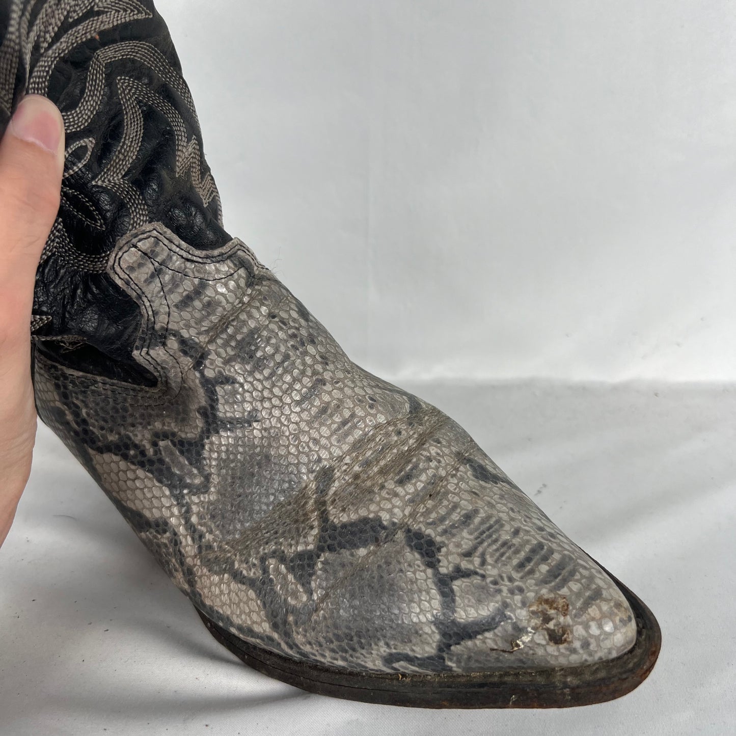 90s Two Tone Snakeskin Leather Cowboy Boots- M's 10, W's 11.5