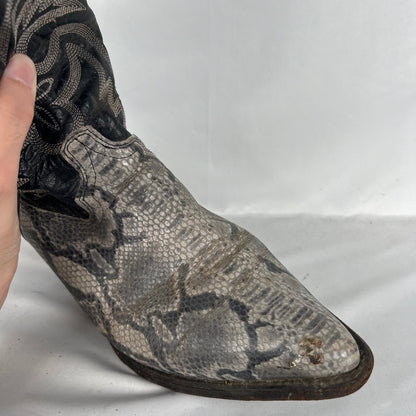 90s Two Tone Snakeskin Leather Cowboy Boots- M's 10, W's 11.5
