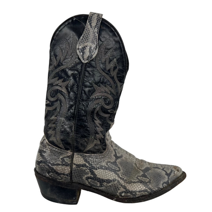 90s Two Tone Snakeskin Leather Cowboy Boots- M's 10, W's 11.5