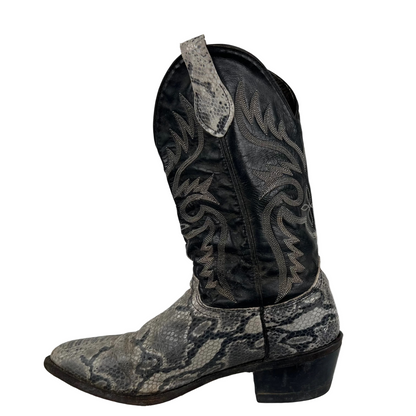 90s Two Tone Snakeskin Leather Cowboy Boots- M's 10, W's 11.5