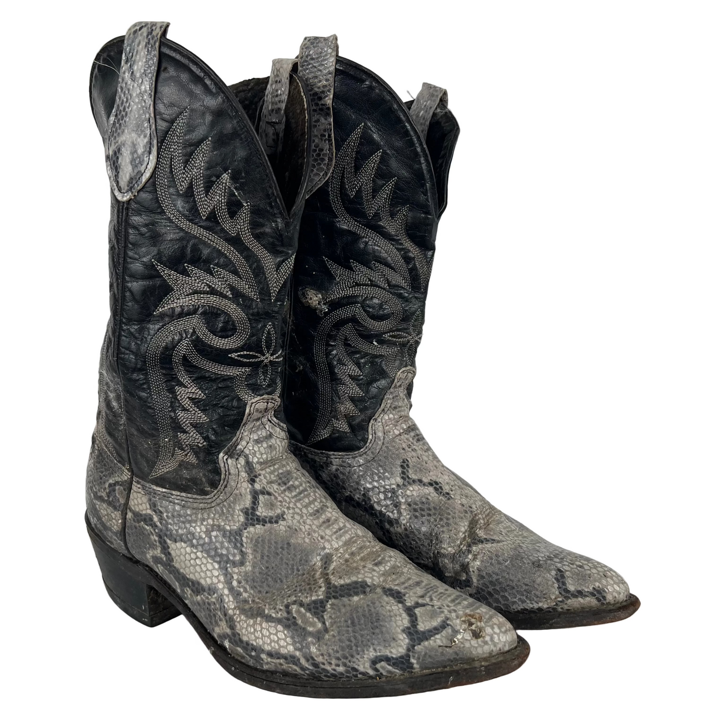 90s Two Tone Snakeskin Leather Cowboy Boots- M's 10, W's 11.5
