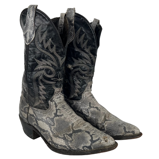 90s Two Tone Snakeskin Leather Cowboy Boots- M's 10, W's 11.5