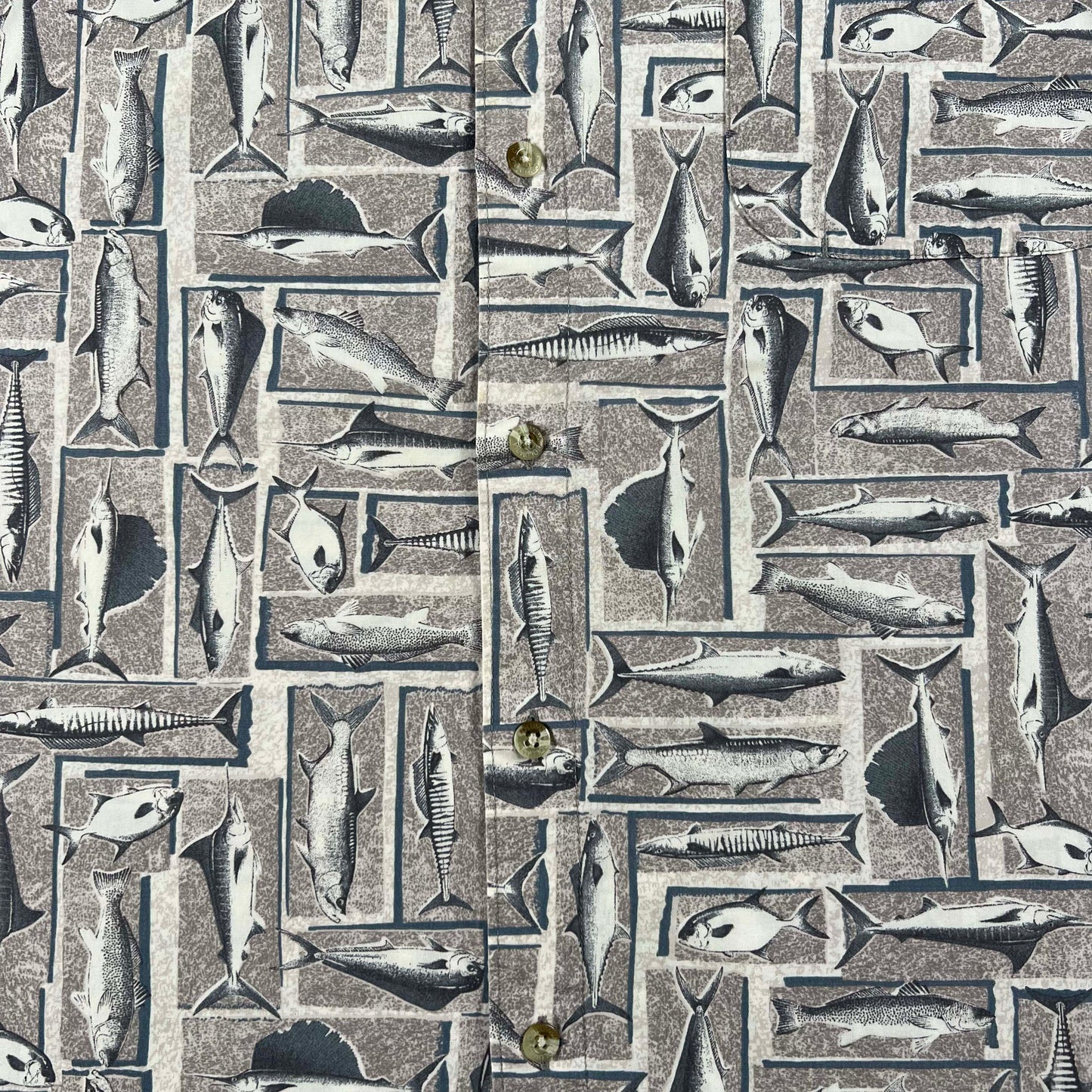 90s/00s Columbia Fish Print Button Up Shirt- XXL