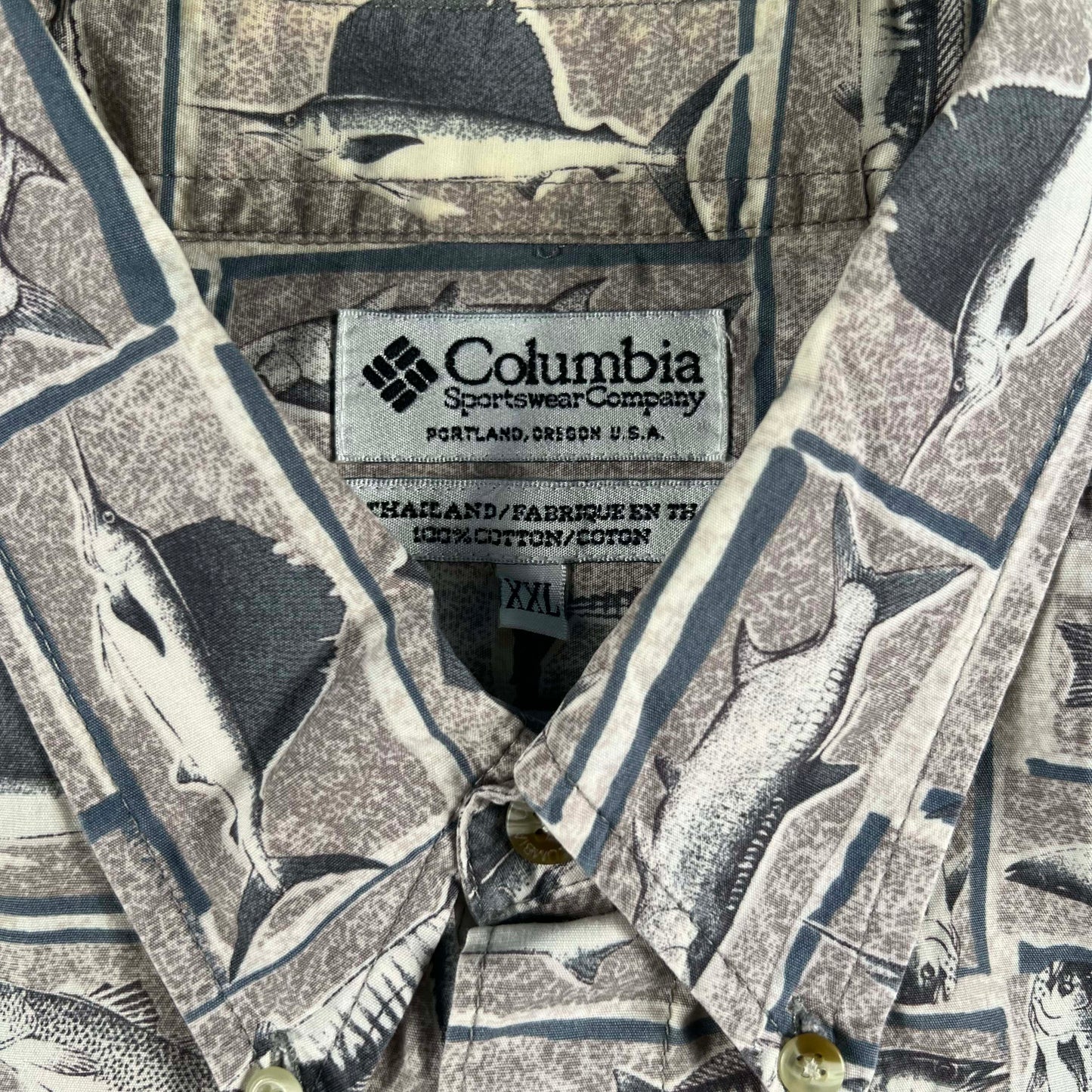 90s/00s Columbia Fish Print Button Up Shirt- XXL
