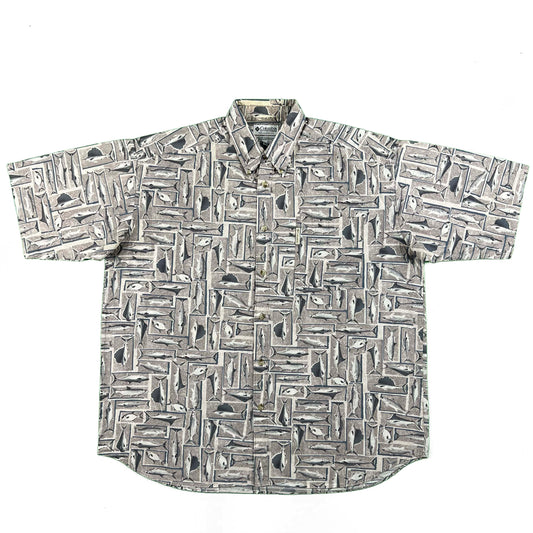 90s/00s Columbia Fish Print Button Up Shirt- XXL