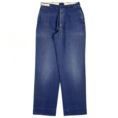 50s Faded Dark Blue Cotton Work Chinos- 29x31.5