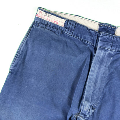 50s Faded Dark Blue Cotton Work Chinos- 29x31.5