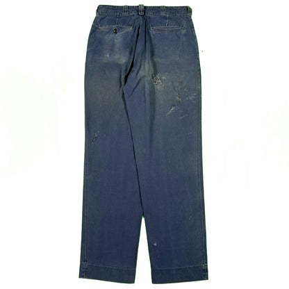 50s Faded Dark Blue Cotton Work Chinos- 29x31.5