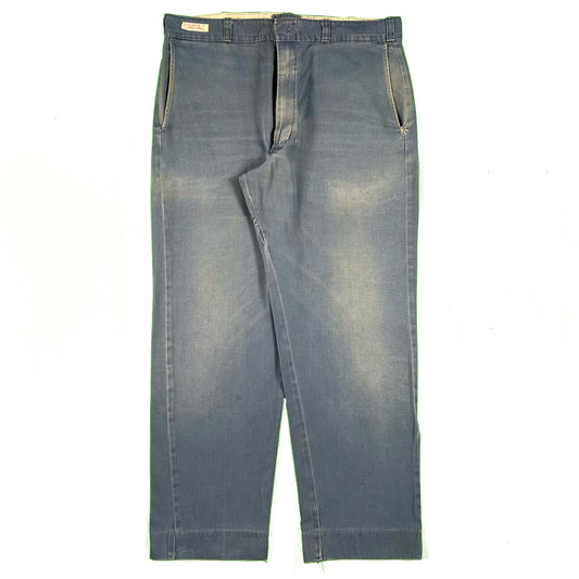 50s Faded Blue Cotton Work Pants- 35x28.5